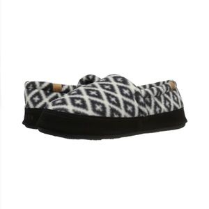NWT Women’s Acorn Moccasin Slippers, Black/Cream Southwest, Size 9.5-10.5